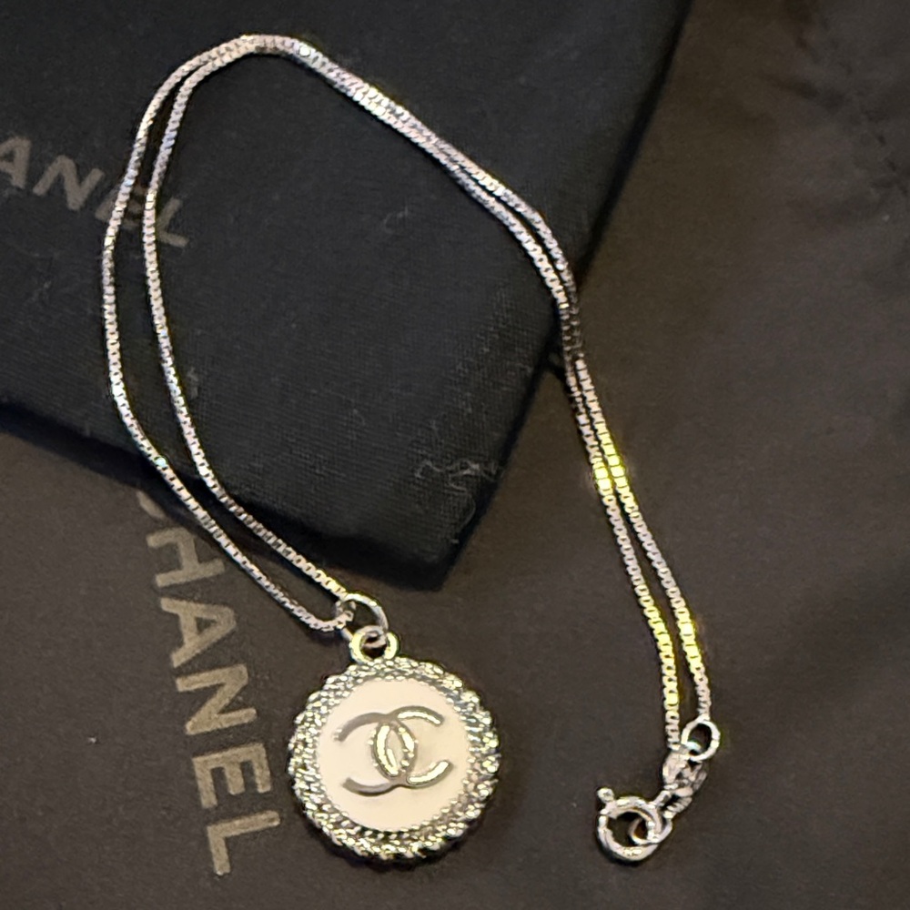 Upcycled  Enamel Chanel Pendant with New S925 Chain